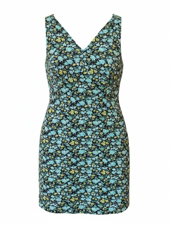 Expressions Dresses & Skirts - Expressions Black Floral V-Neck Dress  with Blue and Green Flowers